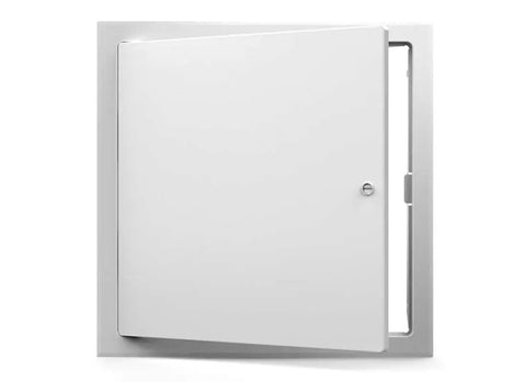 No Sweat Flush Mount Access Panel For Drywall Walls And Ceilings, Heavy Duty Steel Hatch With Cam Latch, White 8x8 inch panel opened.
