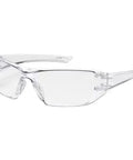 Top Shelf Frameless Safety Glasses With Anti Fog And Scratch Proof Clear Lenses For Crackin Clean Vision and Tough Everyday Eye Shielding Through Your Daily Grind Without Nonsense Or Frustrations In One Set, side view.