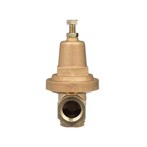Brass Zurn Wilkins 3/4 in 600XL pressure reducing valve, front view with top adjustment screw.