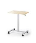 Fully Adjustable Rolling Laptop Stand With Rugged Aluminum Frame Convertible Standing Desk Tray Couch Hugging No Hassle Assembly Heavy Duty Wheels Make Gliding A Breeze on wheels with a wooden top.