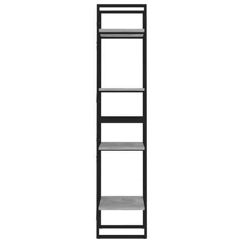 Industrial 4 Tier Book Cabinet 55.1 Inch Tall Open Shelves Display Rack In Concrete Gray And Black Engineered Wood Front View