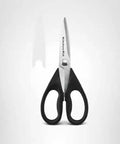 All Purpose Kitchen Shears with Protective Sheath, Rust Resistant Stainless Steel Blades, Soft Grip Handle, Black 8.72 Inch, Front View