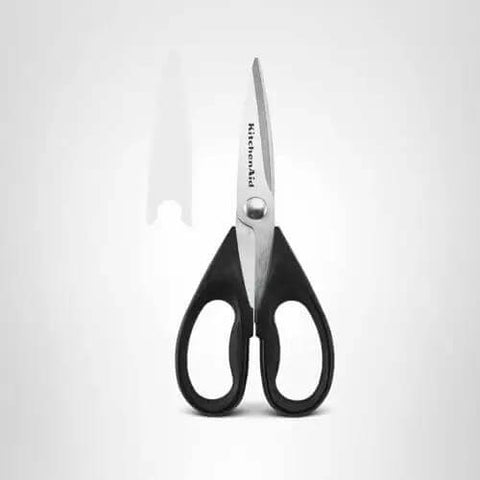 All Purpose Kitchen Shears with Protective Sheath, Rust Resistant Stainless Steel Blades, Soft Grip Handle, Black 8.72 Inch, Front View