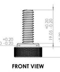 Front view of Five Pack 1/4-20 Knurled Shoulder Brass Thumb Screws With Flat Tip For Secure Grip 1-1/16 Inch Overall Length 9/16 Inch Head Diameter