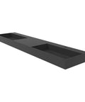 Top Shelf 84 Inch Wall Mounted Bathroom Sink In Matte Black Manmade Stone Basin with two sink spaces and easy-clean finish.