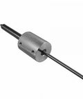 Angled side view of bleed-down valve tool for waterjet intensifier pump, silver knurled metal body with long dark shaft