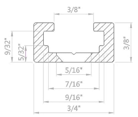 Dimensions of 36-Inch Aluminum T Track With Wood Screws, Double-Cut Profile, Predrilled Mounting Holes, Fine Sandblast Anodized Silver Finish