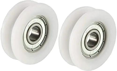 Smooth As Butter 2Pcs Guide Bearing Pulleys for Linear Motion Rails, heavy duty nylon, 8mm bore, two white nylon roller wheels.