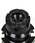 Close-up of CAT40 ER25 2.5 Inch Projection Collet Chuck, showing nut with 95 ft-lb max torque and 1.65 inch diameter