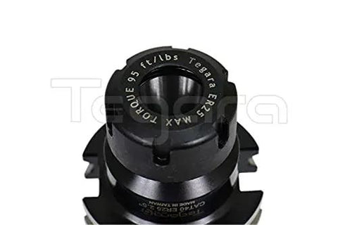 Close-up of CAT40 ER25 2.5 Inch Projection Collet Chuck, showing nut with 95 ft-lb max torque and 1.65 inch diameter