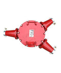 Red circular explosion-proof high-voltage cable junction box with three cable glands.