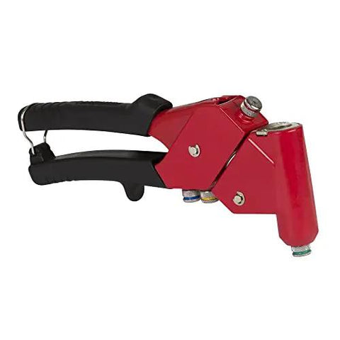 Swivel Head One-Hand Rivet Gun Kit For Metal And Auto Repair Easy Grip Manual Riveter Set with black handle and red head