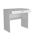 Electric Standing Desk With Silky Height Adjustment From 28 To 46 Inches To Seriously Upgrade Your Gaming Or Home Office Rig And Keep Your Back Feeling Fine Daily, white with drawer and shelf.