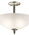 15 Inch Two Light Convertible Inverted Pendant And Semi Flush Light With Satin Etched Glass In Brushed Nickel Finish