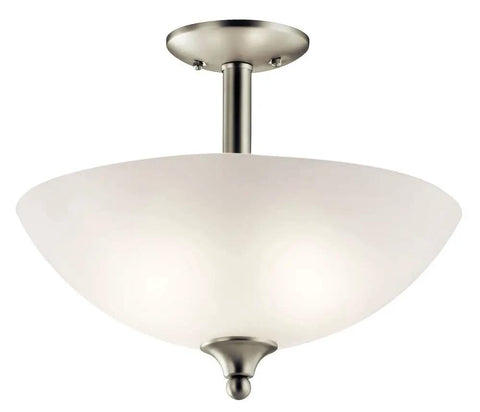 15 Inch Two Light Convertible Inverted Pendant And Semi Flush Light With Satin Etched Glass In Brushed Nickel Finish