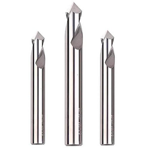 Center drill bits set: three chrome-plated, 2-flute bits for aluminum with varying diameters, front view