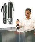 Lock Air Hammer Anvil Model 1800 for HVAC duct and sheet metal use, one-hand operation, showing tool in use on metal surface.