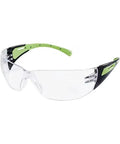 Rock Solid Safety Glasses With Scratch Resistant Hard Coat Gold Lens And Black Green Half Frame side view with clear lens.