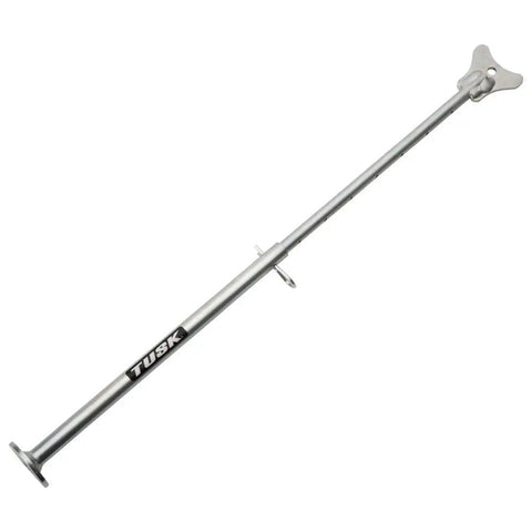 Side view of Beefy Adjustable Motorcycle Stand For Maintenance And Service 11 To 19 Inch Lift Zinc Plated Heavy Duty Steel Supports Bike Off Ground