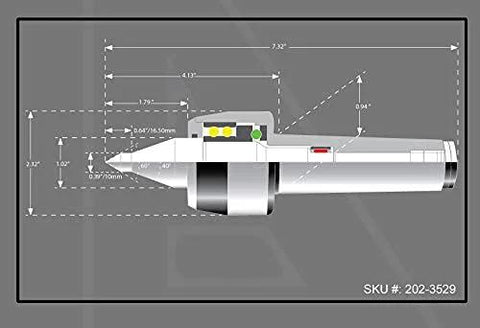 Diagram of 3MT Long Nose High Speed CNC Live Center Medium Duty Morse Taper 3 With 4000 RPM Max 60 Degree Point, showing dimensions.