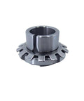 Bearing adapter sleeve, gray metal, front view showing inner bore and slotted outer flange.