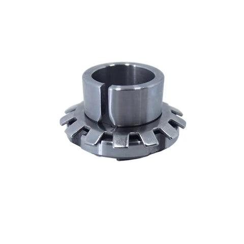 Bearing adapter sleeve, gray metal, front view showing inner bore and slotted outer flange.