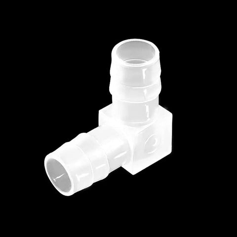 1/2-inch hose barb 90-degree elbow fitting, white plastic, pack of 5.