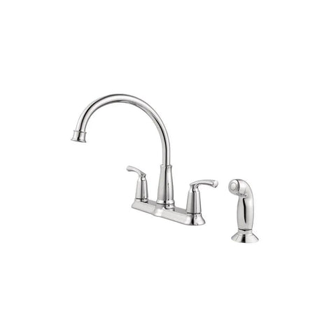 Two-Handle Chrome Kitchen Faucet With Side Spray Hose, Easy-Turn Levers For Precise Water Control, Sprayer Included, Durable Chrome Finish