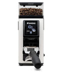 Heavy Duty Automatic Espresso Coffee Grinder White With Dual Programmable Dosing Rings Micro Burr Precision Plus with touchscreen panel.