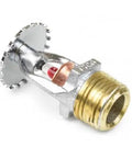 Top Shelf Upright Fire Sprinkler Head With Durable Chrome Plated Finish And Proven 5mm Bulb showing brass connection and thermal element.