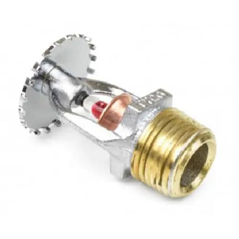 Top Shelf Upright Fire Sprinkler Head With Durable Chrome Plated Finish And Proven 5mm Bulb showing brass connection and thermal element.