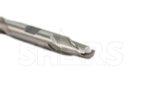 Shars ball-nose end mill, 3/4 in x 3/4 in, HSS, 2-flute, double-ended, tip view