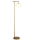 Go To 68 Inch Tall Arc Floor Lamp With Glass Shade In Brushed Brass And Milk White, Mid Century Modern Vibe, soft glow ambiance