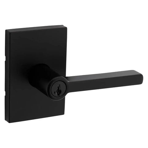 Halifax Dope Entry Door Handle With Lock And Key For Front Doors, Matte Black Finish, Reversible Exterior Lever