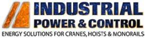 Industrial Power & Control logo with blue lettering and orange triangle emblem