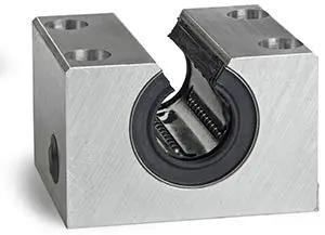 Rock Solid 25mm Linear Ball Bushing Pillow Block Bearing Self Aligning Open Design showing a smooth shaft support for heavy duty use.