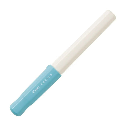 Kakuno Fine-Nib Fountain Pen With White Body And Soft Blue Cap, Smooth Writing For Beginners And Pros, Your Go To Daily Driver For Office And Journal, Perfect Gift For Desk Set. White resin fountain pen with soft blue cap, single pen on white background