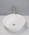 USZWBY Vessel Sinks Bathroom Vessel Sink European Style Light Luxury Round White Wash Basin Countertop Bathroom Bowl Sink top view with sleek faucet