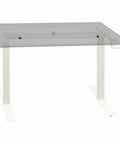 Slick Hand Crank Standing Desk Frame With Smooth Height Adjustment Setup, showing white carbon steel base with manual crank.