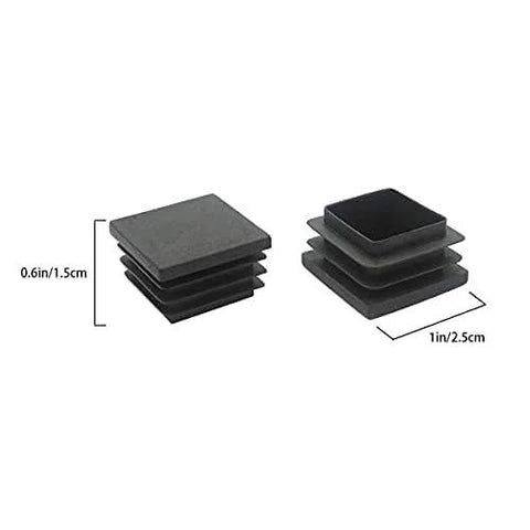 1 Inch Square Plastic Tubing End Caps For Square Tubing Posts 4 Pack shown with dimensions, helical wire lined for tight fit.