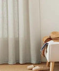 Sheer Linen Textured Grommet Curtains 84 Inch Long Semi Sheer Privacy Light Filtering Shabby Chic for Living Room and Dining Room