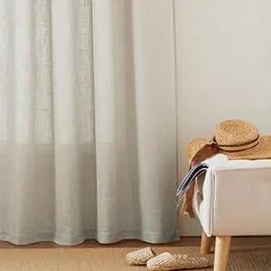 Sheer Linen Textured Grommet Curtains 84 Inch Long Semi Sheer Privacy Light Filtering Shabby Chic for Living Room and Dining Room