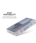 NEIKO 50400A stainless steel lock and flat washer assortment in clear plastic case, 350 pieces, 12 sizes, front view
