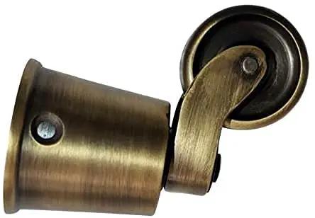 Solid Brass Round Casters Four Pack Antique Brass Finish Heavy Duty Rollers To Kick Up Your Furniture Setup With A Slick Polish Lacquer That Glides Smooth And Looks Dang Sharp, side view of a single caster.
