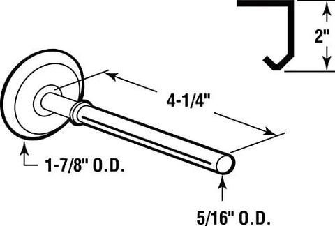 Diagram of Chrome Garage Door Roller With 7/16 Inch Wide Wheel And 1-7/8 Inch Diameter detailing dimensions and components.