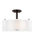 Elmwood Park Two Light Bronze Semi Flush Ceiling Fixture With Satin Etched Glass Shade And Off White Organza Silk Shade Includes Two A19 75W Bulbs For Warm Modern Classic Vibe visible from below