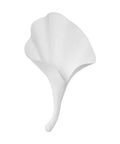 Real Deal One Light Wall Sconce Featuring Drop Dead Gorgeous Sculptural Leaf Accent And Smooth Aluminum Body In Fresh Gesso White Damp Rated For Bathrooms Framed At 13 By 19 Inches, close-up of leaf accent.
