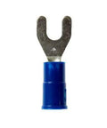 Top Shelf Locking Fork Terminals With Number 6 Stud Mount Blue Vinyl Insulation for auto electrical wiring connections.