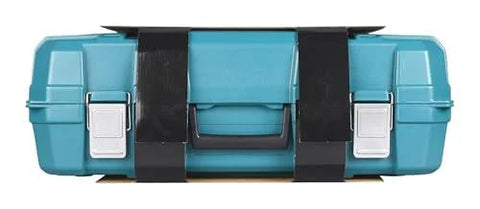 Makita HB350 magnetic drill carrying case in teal with black straps and silver latches