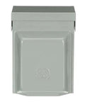 Front view of 60A 240V AC Pull-Out Disconnect Switch with GFCI Receptacle, enclosed in weatherproof NEMA 3R tamper-resistant metal.